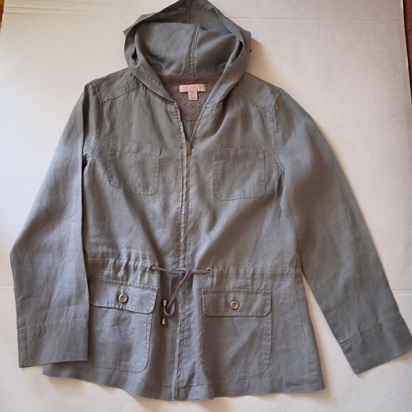 Women’s St Tropez West Gray Linen Medium Length Coat Jacket Size M - Picture 11 of 11